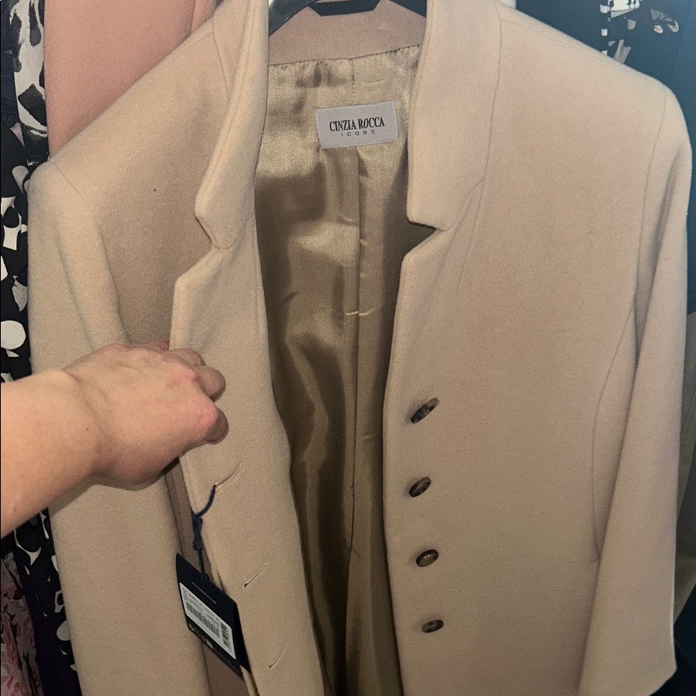 NWT Cinzia Rocca Icons Taupe Wool Cashmere Coat Italy Minimalist Size 12 - Picture 10 of 14